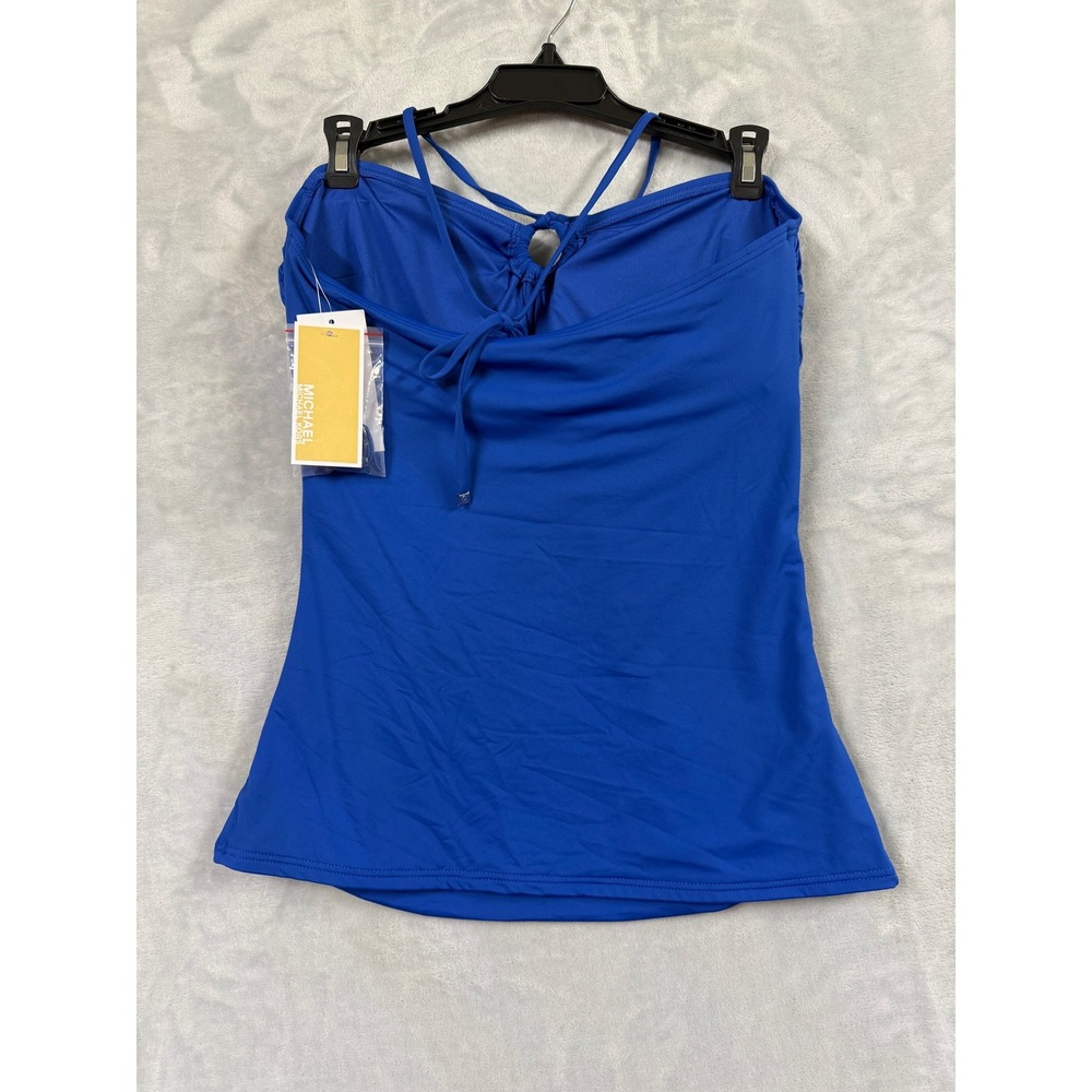 NWT Michael Kors Tankini Top Womens Blue Ruched Halter Keyhole Large $98 A353 - Picture 5 of 6